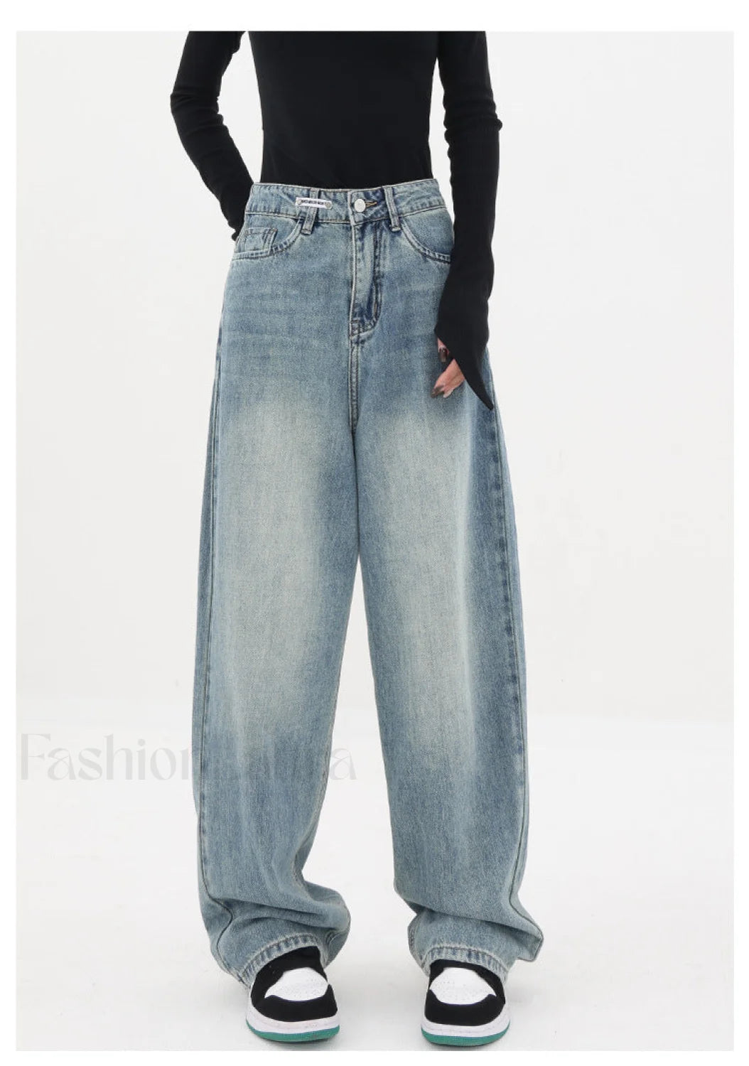 Light Blue Wash Trendy Baggy Boyfriend Jeans Light Blue / L women clothing
