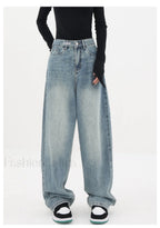 Light Blue Wash Trendy Baggy Boyfriend Jeans Light Blue / L women clothing