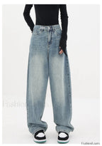 Light Blue Wash Trendy Baggy Boyfriend Jeans Light Blue / L women clothing