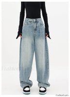 Light Blue Wash Trendy Baggy Boyfriend Jeans women clothing