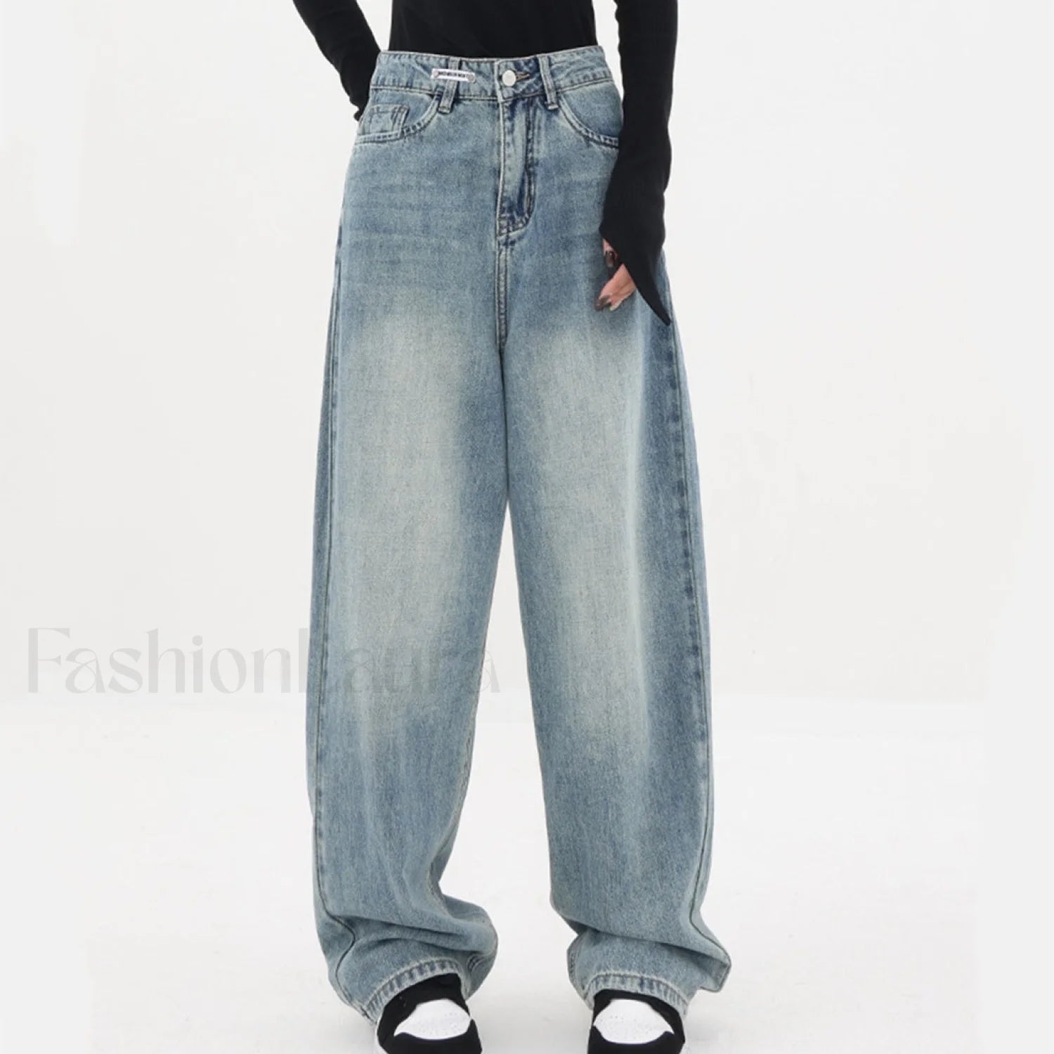 Light Blue Wash Trendy Baggy Boyfriend Jeans women clothing