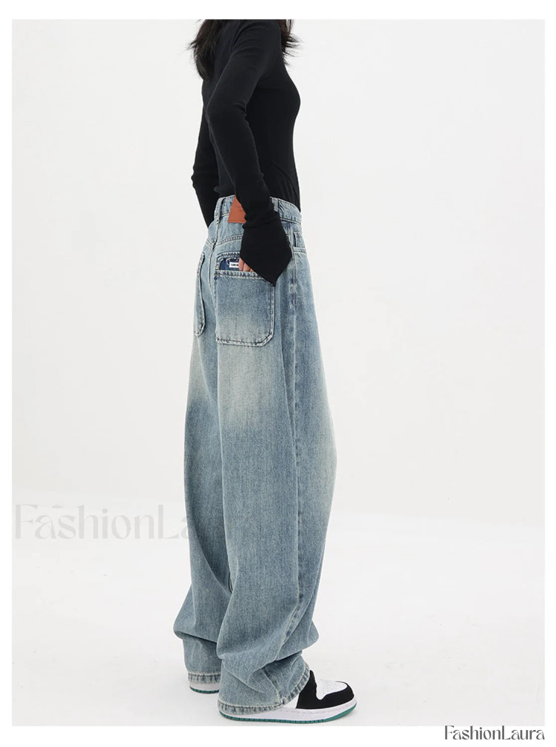 Light Blue Wash Trendy Baggy Boyfriend Jeans women clothing