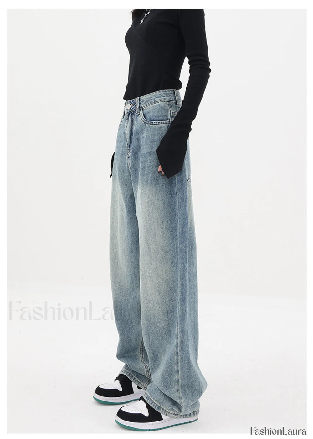 Light Blue Wash Trendy Baggy Boyfriend Jeans women clothing