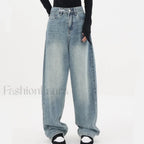 Light Blue Wash Trendy Baggy Boyfriend Jeans women clothing