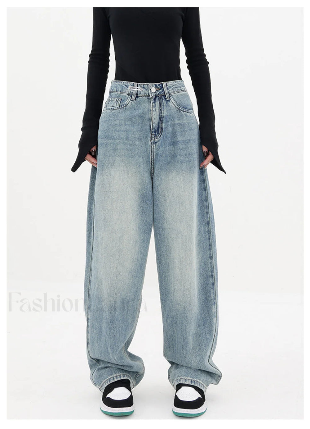 Light Blue Wash Trendy Baggy Boyfriend Jeans women clothing