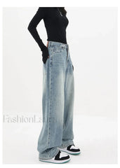 Light Blue Wash Trendy Baggy Boyfriend Jeans women clothing