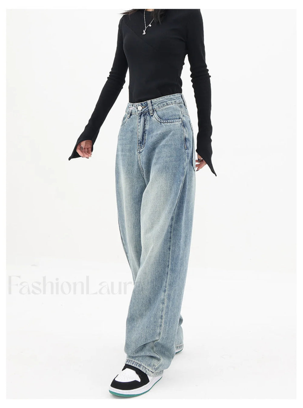 Light Blue Wash Trendy Baggy Boyfriend Jeans women clothing