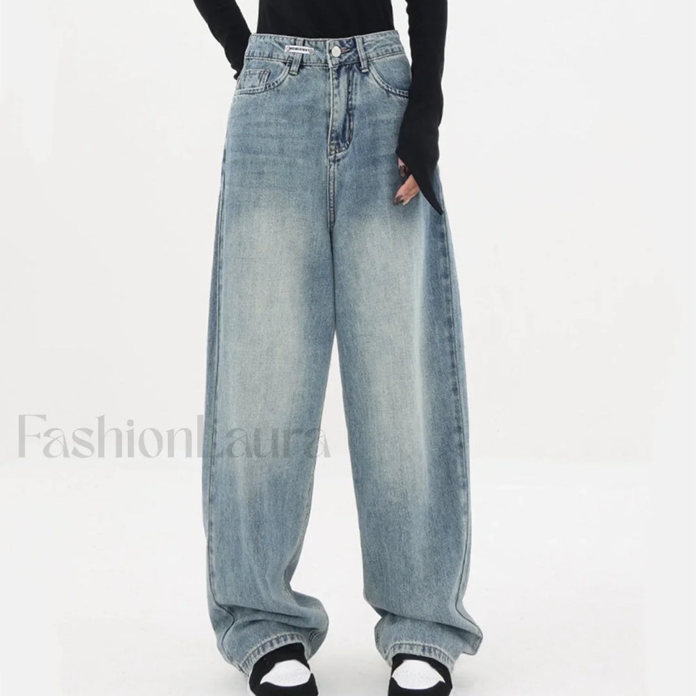 Light Blue Wash Trendy Baggy Boyfriend Jeans women clothing
