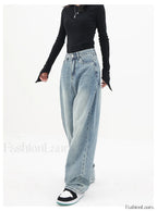 Light Blue Wash Trendy Baggy Boyfriend Jeans women clothing