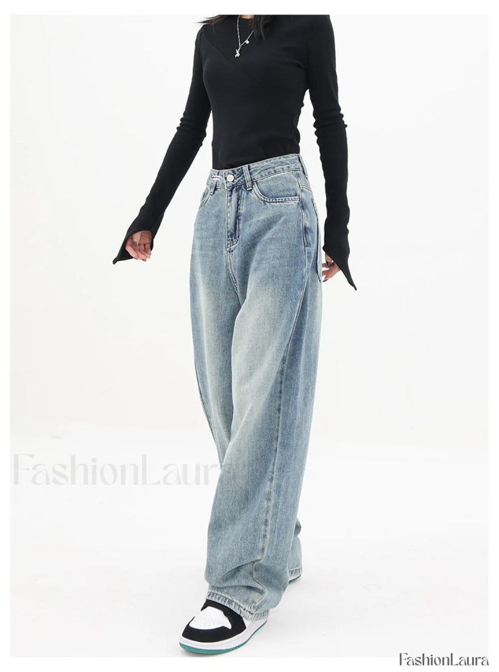 Light Blue Wash Trendy Baggy Boyfriend Jeans women clothing
