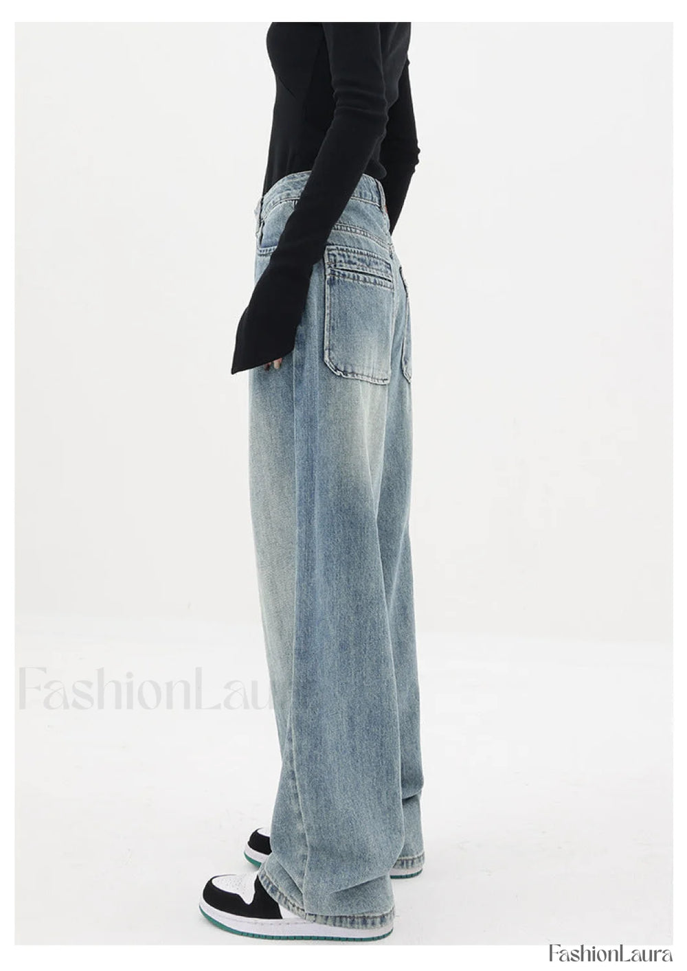 Light Blue Wash Trendy Baggy Boyfriend Jeans women clothing