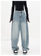 Light Blue Wash Trendy Baggy Boyfriend Jeans women clothing