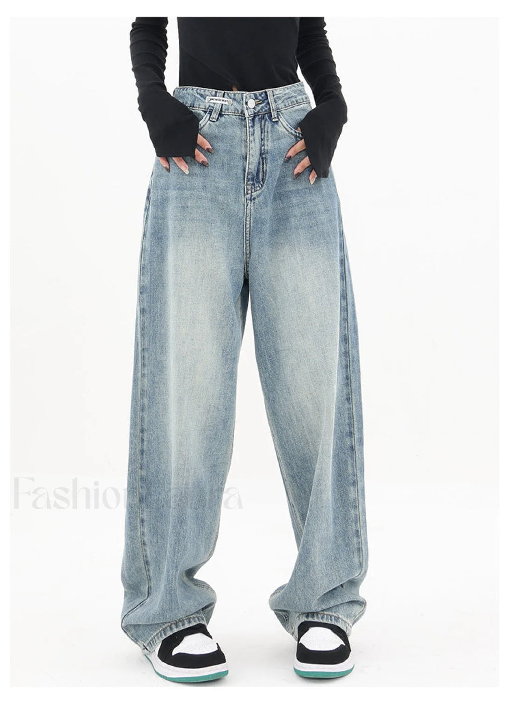 Light Blue Wash Trendy Baggy Boyfriend Jeans women clothing