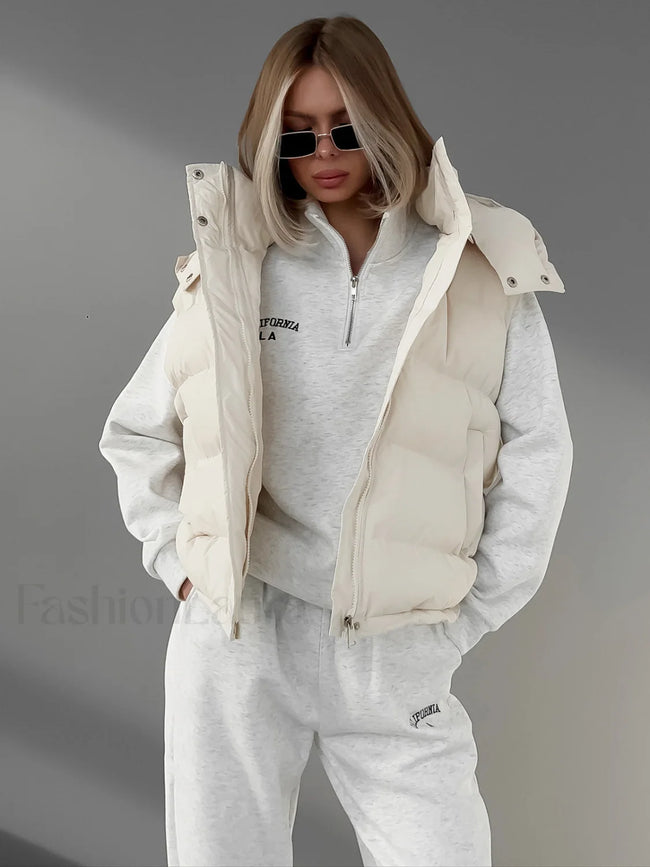 Lightweight Quilted Graceful Puffer Down Coat Beige / XS Down Coats Main image