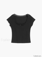 Like That Lace Trim Modern Cap Sleeve Crop Top T Shirts