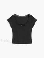 Like That Lace Trim Modern Cap Sleeve Crop Top T Shirts