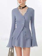 Lilac Raw Hem Trendy Long Sleeve Knit Top Blue / S Sweaters L