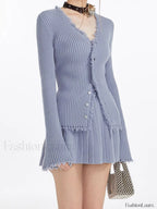 Lilac Raw Hem Trendy Long Sleeve Knit Top Sweaters L