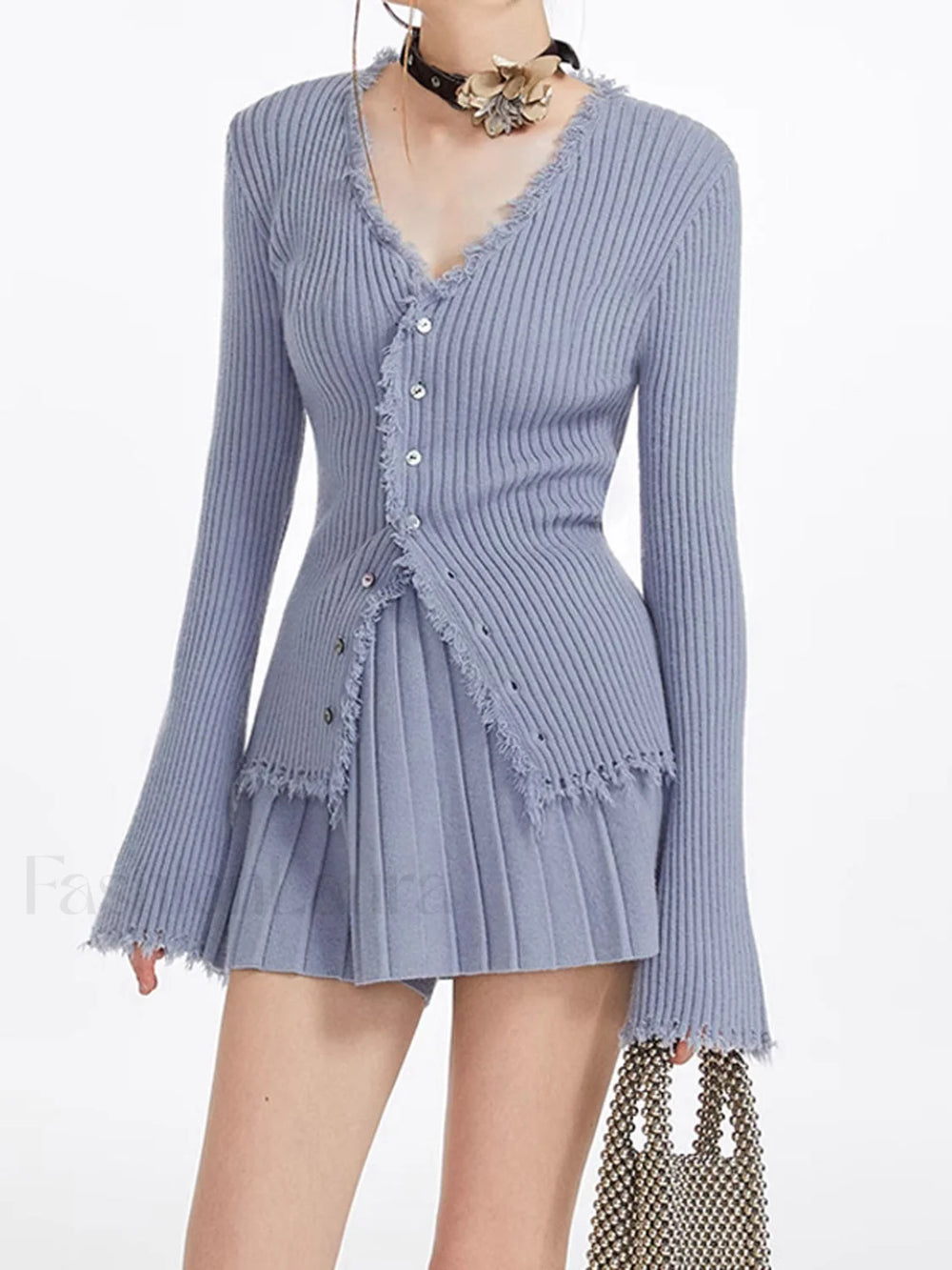 Lilac Raw Hem Trendy Long Sleeve Knit Top Sweaters L