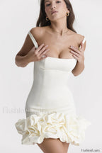 Lilou Ivory Stylish Ruffle Dress XS / Ivory Party Dresses L