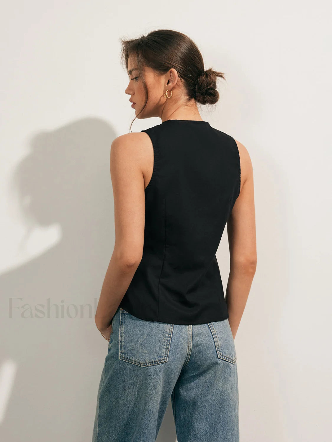 Linen Blends Button Up Tank Top Tank Tops & Camis