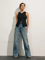 Linen Blends Button Up Tank Top Tank Tops & Camis
