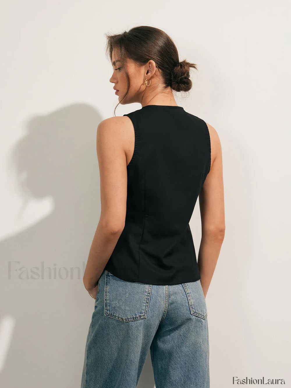 Linen Blends Button Up Tank Top Tank Tops & Camis