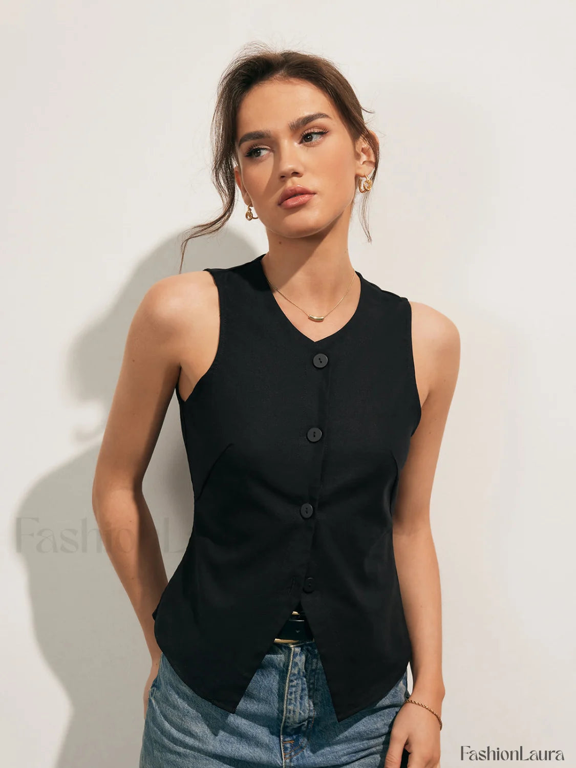 Linen Blends Button Up Tank Top Tank Tops & Camis