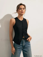 Linen Blends Button Up Tank Top Tank Tops & Camis
