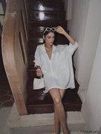 Linen Pockets Semi Sheer Long Sleeve Dress Dresses