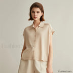 Linen Silk Polo Knitted Cardigan T Shirt