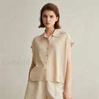 Linen Silk Polo Knitted Cardigan T Shirt