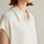 Linen Silk Polo Knitted Cardigan T Shirt