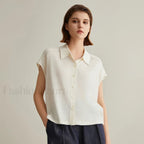 Linen Silk Polo Knitted Cardigan T Shirt White / S
