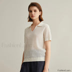 Linen Silk Polo Pullover Summer T Shirt White / S