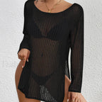Long Hollow See Through Top Cover Up Black / One Size