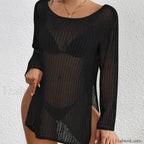Long Hollow See Through Top Cover Up Black / One Size