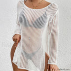 Long Hollow See Through Top Cover Up WHITE / One Size