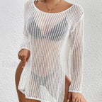Long Hollow See Through Top Cover Up WHITE / One Size