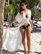 Long Kaftan Pareo Beach Cover Up WHITE / One Size