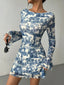 Long Sleeve Bodycon Floral Dress Blue / S