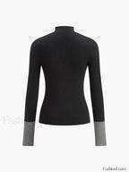 Long Sleeve Contrast Cuff Knit Top Knit Tops