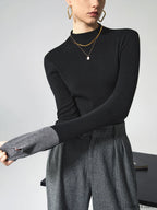 Long Sleeve Contrast Cuff Knit Top Knit Tops