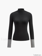 Long Sleeve Contrast Cuff Knit Top Knit Tops