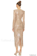 Long Sleeve Flower Charming Sequin Midi Dress