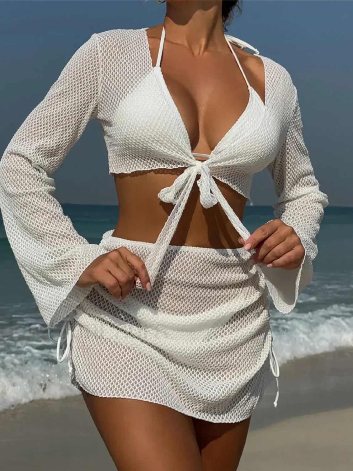Long Sleeve Halter Bikini Four Piece Set Secondary image