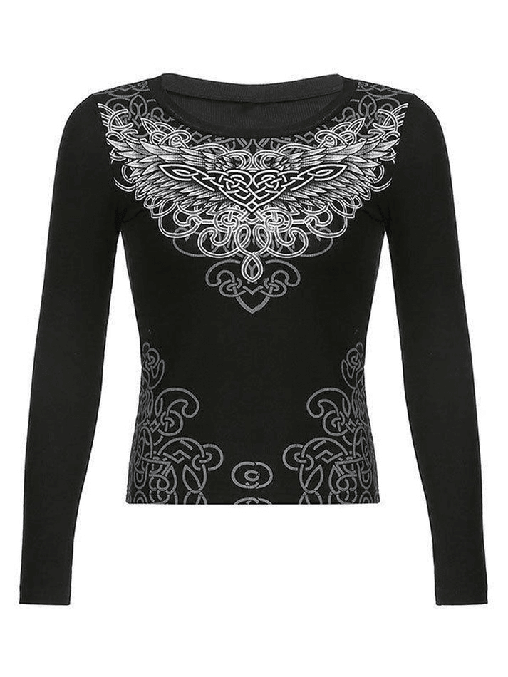 Long Sleeve Heart Pattern Print Tee Tops&Tees