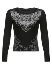 Long Sleeve Heart Pattern Print Tee Tops&Tees