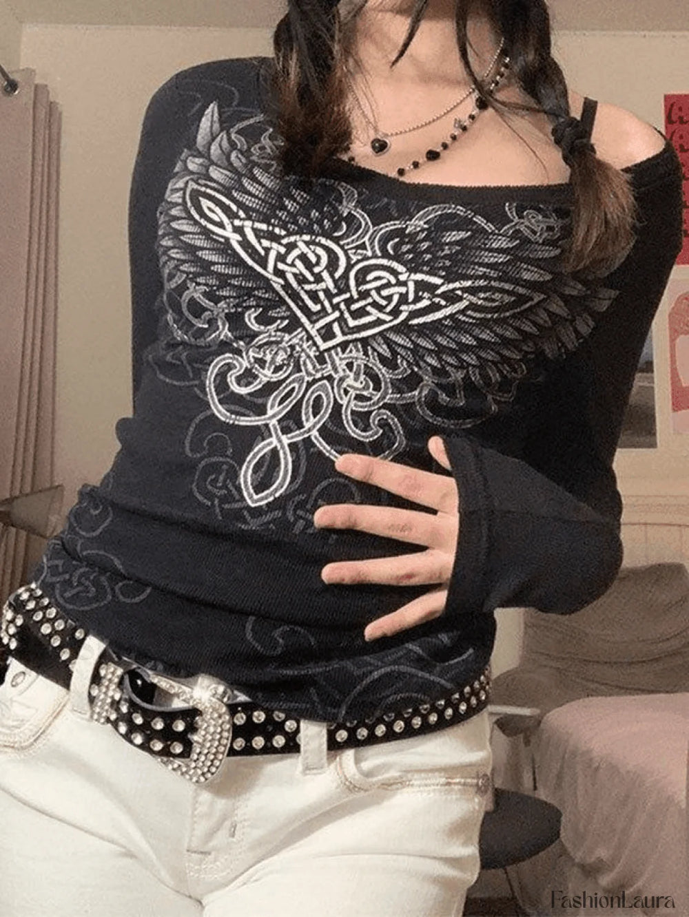 Long Sleeve Heart Pattern Print Tee Tops&Tees