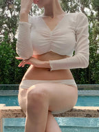 Long Sleeve Pleated Three Piece Set